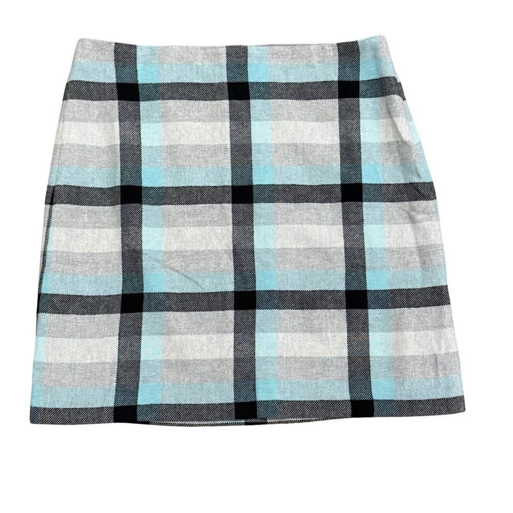 Talbots Womens Blue Grey Plaid Wool Blend Mini Skirt Size 14 NWT 55035644